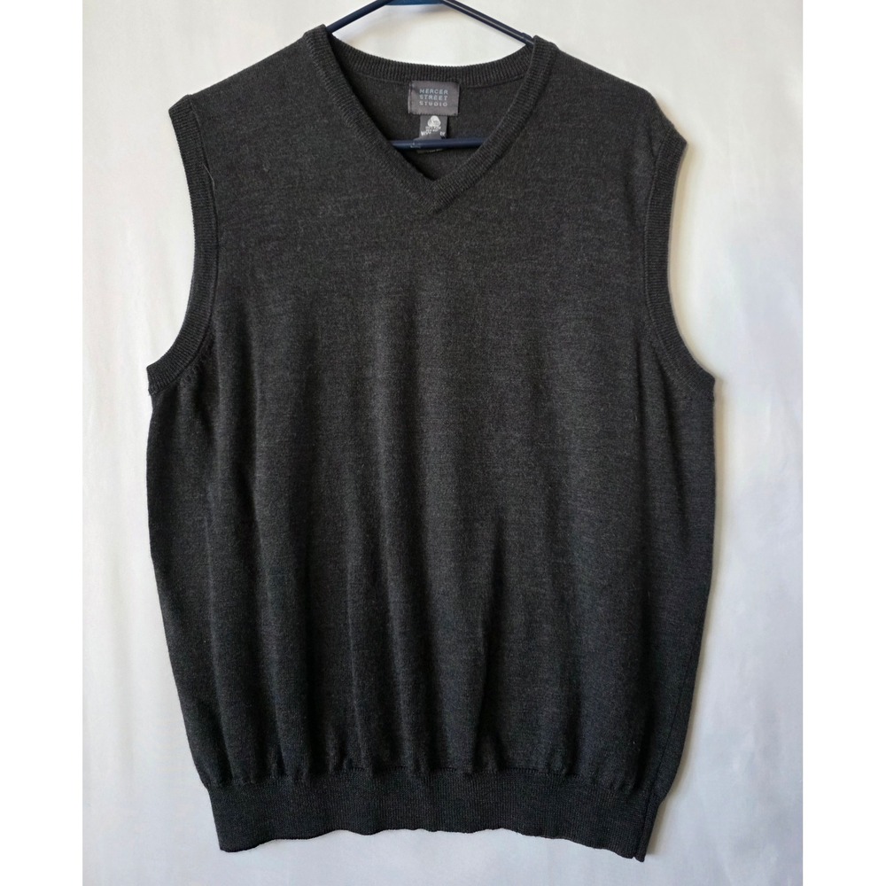 Mercer Street Studio Mens Merino Wool V-Neck Sweater Vest Charcoal Gray Medium - Picture 1 of 3